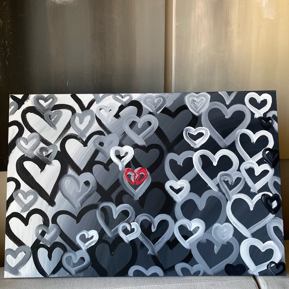Large Original Canvas Gallery Abstract Painting 36”x24” Heart Ombré Art bedroom - Picture 5 of 13